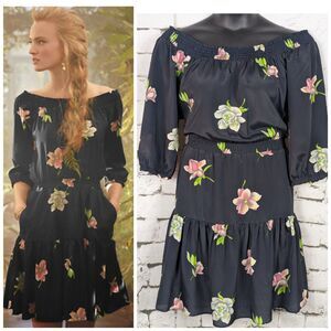 ANTHROPOLOGIE LIL Lothanthe Floral Smocked Dress Boho Cottage Milkmaid Large